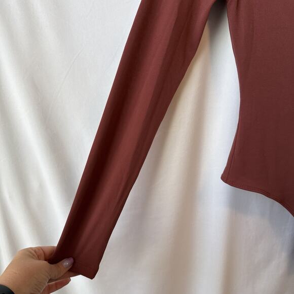 Forever 21 NWT Women's Small Sexy Long Sleeve Brown Thong Bodysuit Cut Out Fall - Picture 7 of 13